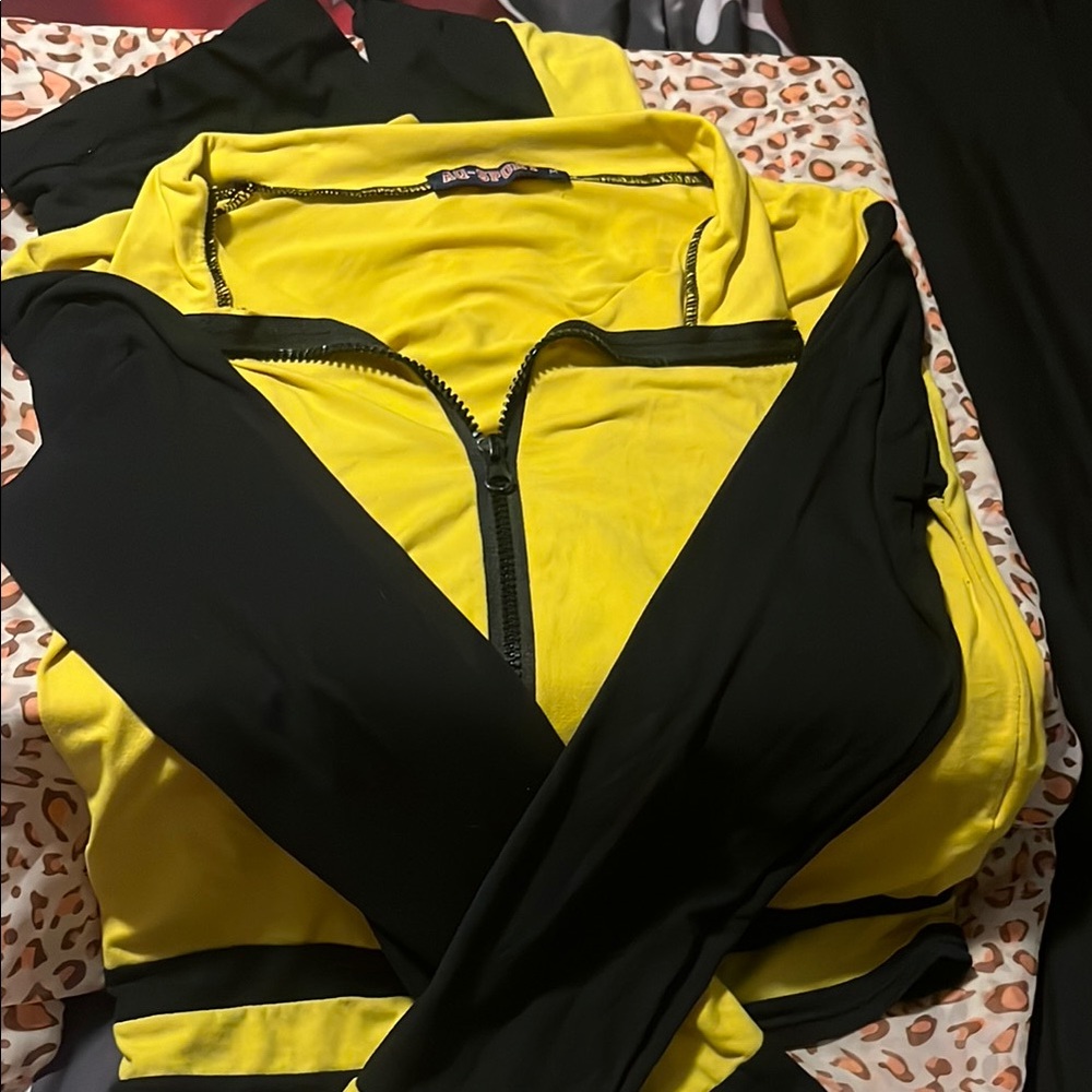 Yellow and Black Geometric Track Pants with Synthetic Fabric
